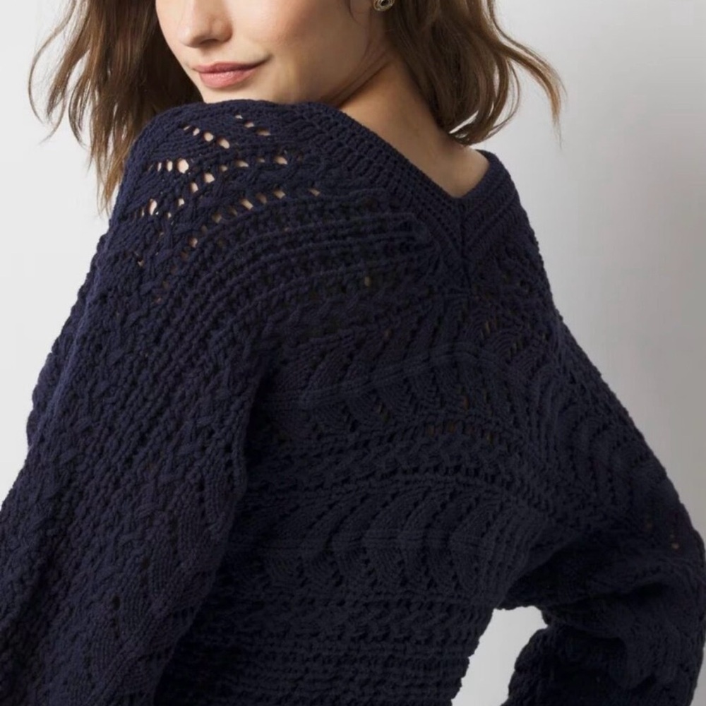 White House Black Market Deep Blue V-Neck Sweater - Picture 3 of 4